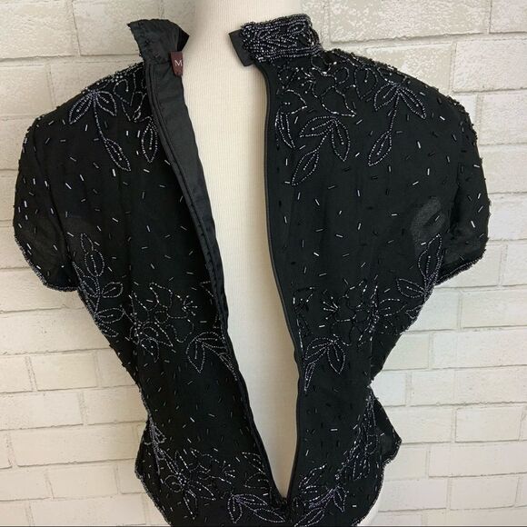 Vtg Marina Bresler Sequin Black Evening Blouse U2 - Picture 7 of 8